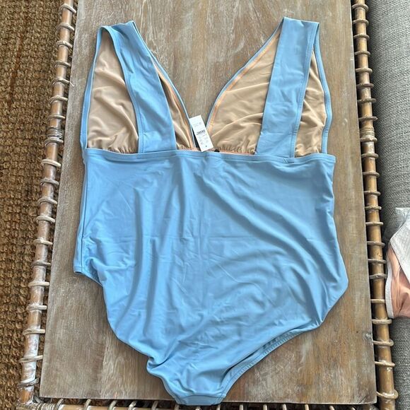 J Crew Swimsuit Size 24 V Neck One Piece Blue - Picture 3 of 7